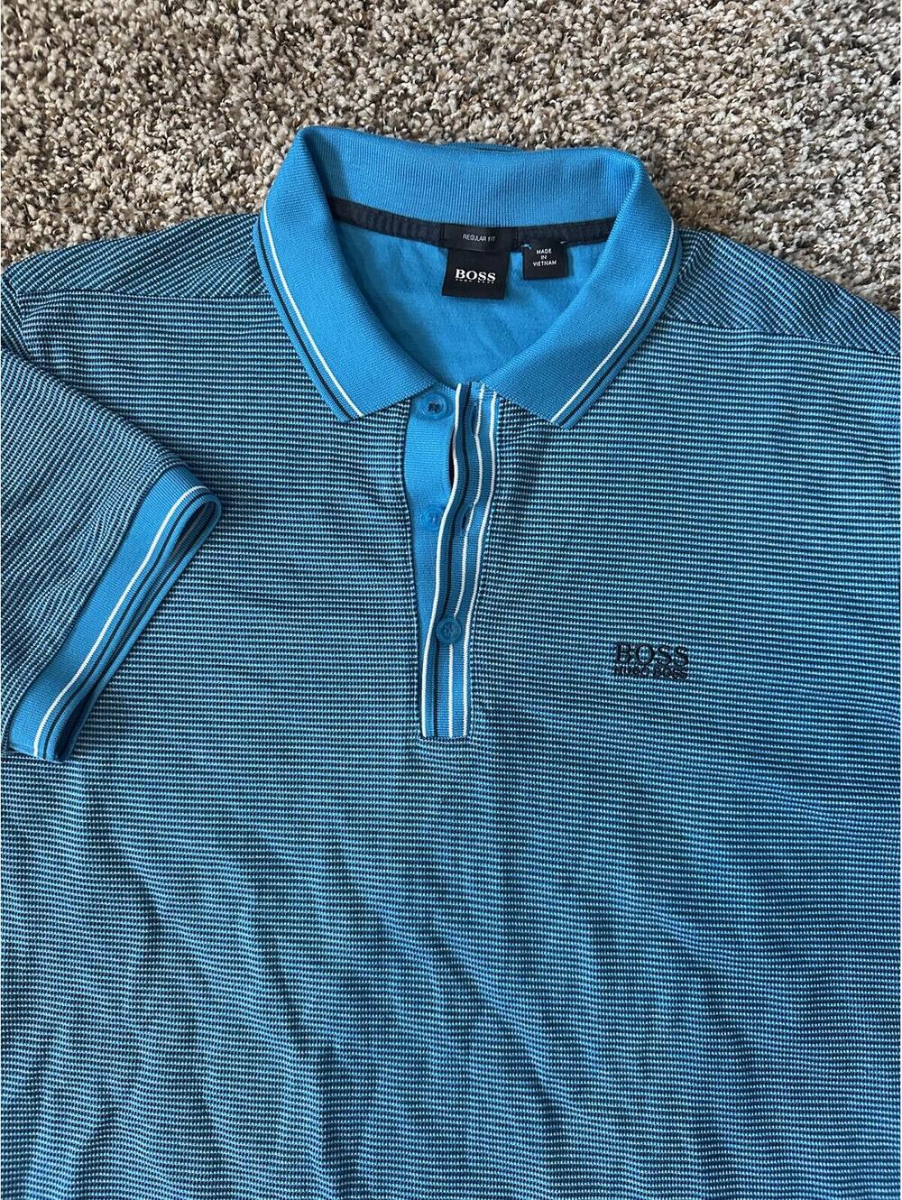 Blue Hugo boss striped polo shirt medium